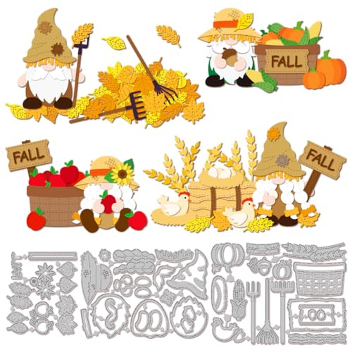 MAYJOYDIY Gnom Bauer Metall Stanzformen Bauernhof Ernte Stanzschablone Herbst Weizen Mais Apfel Präge Schneideschablone Für Kartengestaltung DIY Scrapbooking Papier Albumdekoration