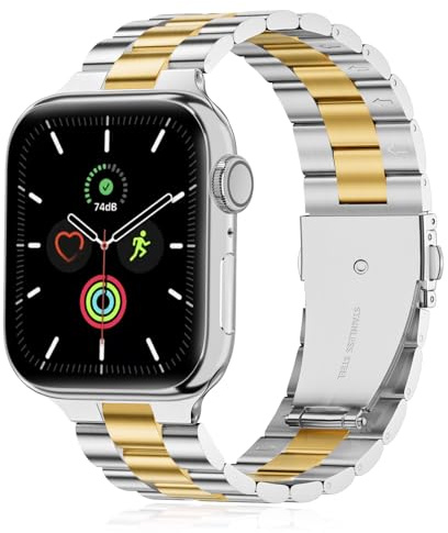 QAZNZ Metall kompatibel med Apple Watch armband 42 mm (serie 11 10) 40 mm 41 mm 38 mm, kvinnor män rostfritt stål ersättningsband metallarmband för iwatch SE 3 2 1, Serie 11 10 9 8 7 6 5 4 3 2 1