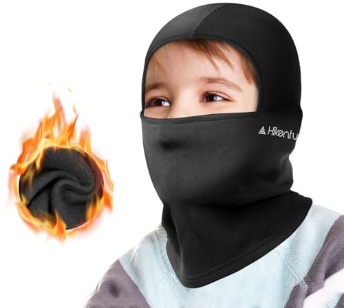 HIKENTURE Kinder Sturmhaube Winter, Balaclava Winddicht, Sturmmaske Warm, Skimaske unter Helm, Ski Mask, Sturmhauben für Jungen Mädchen, Gesichtshaube für Skifahren, Radfahren Einheitsgröße Schwarz A3