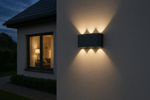 Braytron Moderne LED Wandlampe Wandstrahler Up & Down - IP65 wasserdicht für Innen & Außen, 6 x 1W integrierte Farbwahl 3000-6500K - Ideal für Bad, Veranda, Flur, Hauswand & mehr - Anthrazit