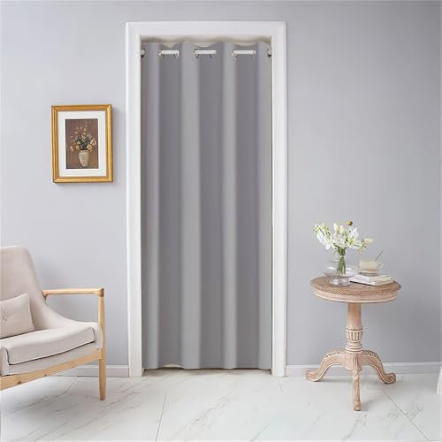 Odot Türvorhang Blickdicht mit Ösen, Verdunklungsvorhänge Modern Einfarbig Vorhang 1 Stück Thermovorhang Wohnzimmer Schlafzimmer Schrank Raumteiler Vorhang (80x180cm,Grau)