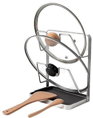 XCCK 304 Stainless Steel Pot Lid Holder While Cooking, Kitchen Spoon Rest with Lid Holder for stove top, Multifunctional Kitchen Pot Lid Organizer for Countertop（Silver）
