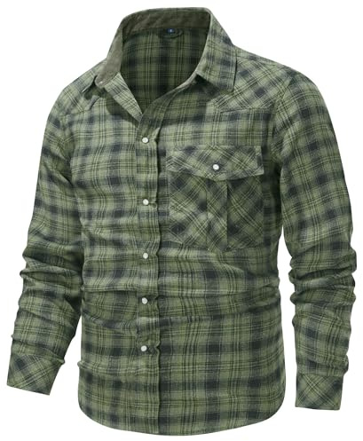 MakingDa Chemise décontractée à carreaux en flanelle à manches longues pour homme - Coupe droite - Bouton-pression - Avec poches, Vert, XXL
