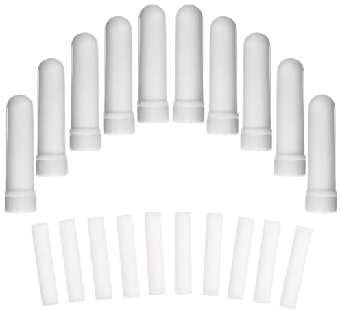 RAMGLYO 10 Pcs Essential Oil Inhaler Tubes with 10 Pieces Cotton Wicks Refillable Nasal Inhaler Stick Aromatherapy for Aromatic Therapy