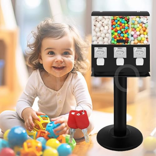 Distributeur Automatique De Bonbons De Qualité Commerciale Rétro De Luxe en Gros Triple Choice - 25 Cents / 1 EUR avec Plateau à Billets Facile D'accès Utilisation Commerciale,Black-0.4in+1to1.37in*2