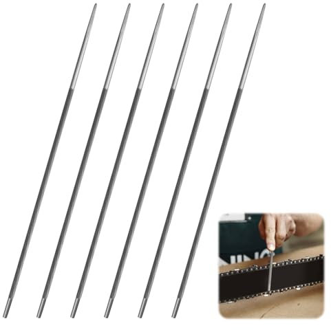6 Pièces Lime Chaine Tronconneuse 4mm, Grande Rigidité Lime Ronde 4mm pour Chaîne de Tronçonneuse, Haut Carbone Acier Coupe Râpe Affûter, Lime Tronconneuse 3/8 pour Affûtage Manuel des Chaînes Scie