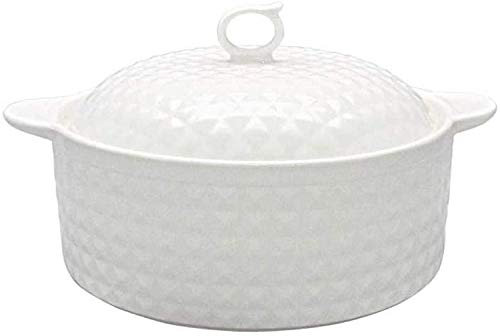 CVQJL Cacerola de Cerámica con Tapa, Cacerolas Cacerola De Terracota Cacerola De Barro Cacerola De Cerámica-Resistente A Altas Temperaturas Y Fácil De Limpiar, Tapa De Doble Asa, Blanca ()