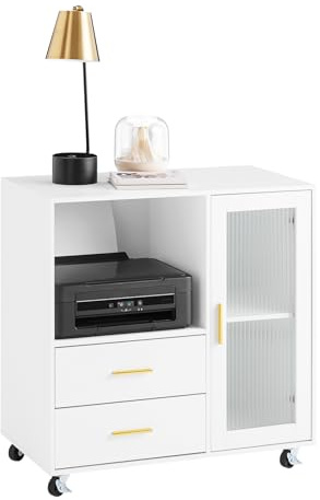 SoBuy Sideboard auf Rollen Küchenwagen Mikrowellenschrank Küchenschrank Rollwagen Aufbewahrungsschrank Küchekommode Küchentrolley Weiß BHT ca. 75x76x40cm ASK09-W