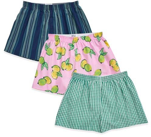 Cinvik Boxer Shorts for Women Pjs Green Gingham Bottoms Pj Boxers Strip Cotton Sleeping Pajama Short Pack L