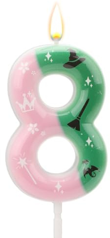 Vela Número Bruja, Velas Cumpleaños Rosas y Verdes Adorno para Tarta con Número Decoración Perfecta para Cumpleaños Halloween y Fiestas Temáticas Brujas(8)