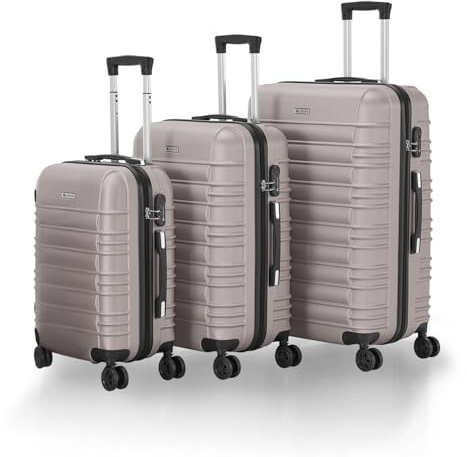 Juskys Hartschale Kofferset Reisekoffer 3 teilig - Zahlenschloss, geräuscharme 360° Rollen groß, Teleskopgriff, leicht - Koffer in Champagner