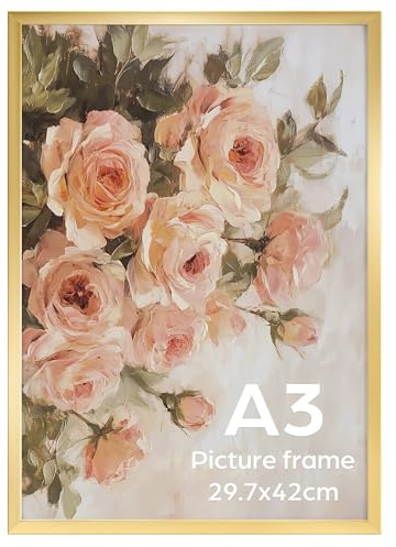Giftgarden Gold Bilderrahmen A3, Einzel Rahmen für 29,7x42 cm | für Fotos und Bilder | Großer Posterrahmen – ausschließlich für horizontale oder vertikale Wandmontage