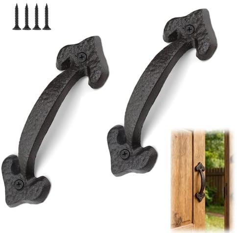 PHMING 2 Stücke Küchengriffe Schwarz, 17cm Herz Türgriffe Schwarz, Retro Schwarzer Türgriff Aus Gusseisen, für Holztüren, Schrank, Kleiderschrank