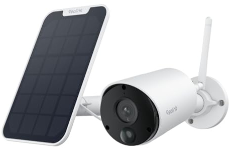 Reolink Soldriven säkerhetskamera utomhus, batteridriven CCTV-kamera trådlös med mörkerseende, AI-detektion, 2-vägs ljud, WiFi-säkerhetskamera fungerar med Alexa, Argus Eco + solpanel