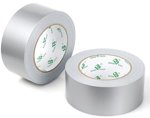 BOMEI PACK Lot de 2 rouleaux de ruban adhésif gris renforcé et étanche de 50 mm x 50 m pour réparation de conduits de bricolage, étiquetage de boîtes de déménagement