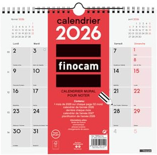 Finocam Väggkalender 2026 1 månad per sida januari - december 2026 (12 månader) | 2026 kalender att notera | Neutral månadsplanerare - svensk