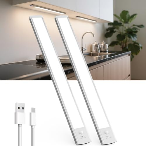 TANSOOL+ Schrankbeleuchtung Unterbauleuchte Küche LED mit Bewegungsmelder | 50cm Aufladbar Küche Licht, USB-C Kabellos Dimmbar Schranklicht, 5 Helligkeiten & 4 Modi - 2 Stück