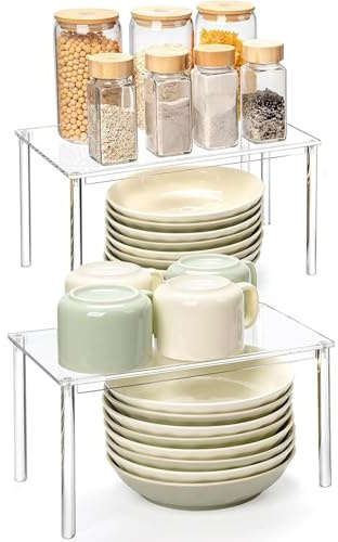 DAIRYCOF Küchenschränke Organizer 2er Set-Acryl Gewürzregal Küchen Organizer-Erweiterbar und Stapelbar Gewürzhalter kleines Regal 29,7 cm/26,4cm Mini Regal Deko Modern für Küche