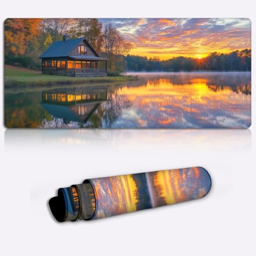 sunset lakeside cabin Gaming Mouse Pad Non-Slip Rubber Base Pad Office Home Novelty Printed Desk Accessory Laptop Desktop Printed Art Ergonomic 600 * 350 * 4mm