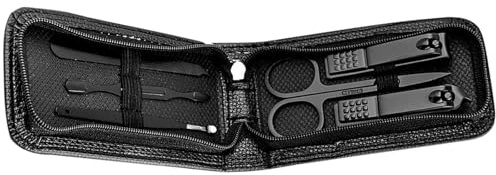 Edelstahl-Maniküre-Set, Nagelschneider, 6-teilig, Nagelpflege, Pediküre, mit Leder-Reiseetui für Damen und Herren, Nagelpflege-Set, Maniküre-Pflege-Set mit Reiseetui