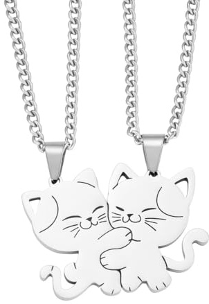 JYNXOR 2 pcs collana con ciondolo gatto abbinato, collane BFF dell'amicizia collana di amicizia gatto in acciaio inossidabile BFF, Collana delle migliori amiche, regalo di gioielli per amicizia, amici
