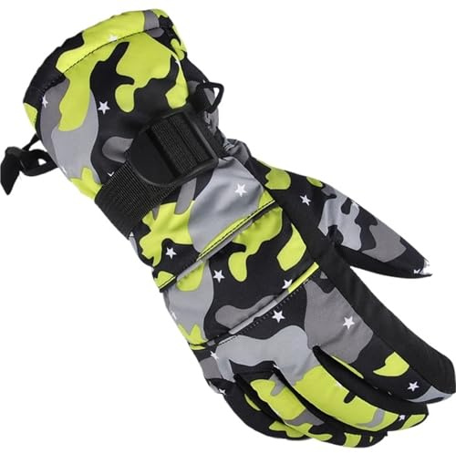 Guantes de nieve impermeables para hombres, mujeres y niños, guantes de invierno ultraligeros y cálidos para esquí, snowboard (amarillo, L)