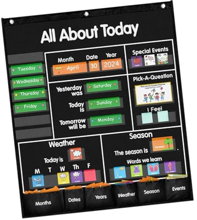 kesurpae Cirkeltid Pocket Chart Organizer Klassrumskalendertillbehör Hängande Pedagogiskt Kul Väder ABC Bokstäver Tabell Organizer Läromedelstillbehör Hängande