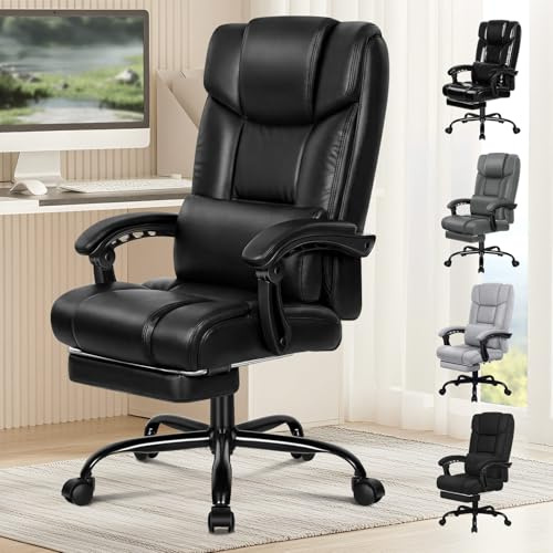 ALFORDSON Bürostuhl, Computer-Sessel, Schreibtischstuhl aus Kunstleder, 150 kg belastbar, 90-135 ° Rückenlehne, höhenverstellbarer ergonomischer PC-Stuhl, Schwarz