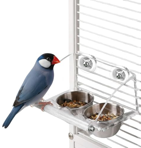 Bird Cage Feeder, Acrylic Hanging Bird Food Water Dispenser with Anti-Slip Perch for Parakeets Parrots Lovebirds Cockatiels Cockatoos