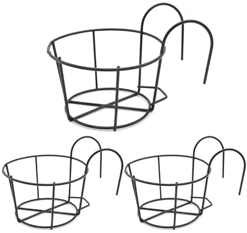 Takingup Fioriera da balcone, portavasi da fiori rotondi sospesi da 3 pezzi con fioriera per ringhiera in metallo resistente - Cesto sospeso salvaspazio per balcone, giardino, interni ed esterni