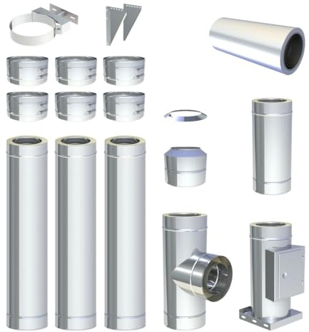 Ø 115 mm - 4m DW FU Doppelwandiges Schornstein Set Wandmontage Hochglanz