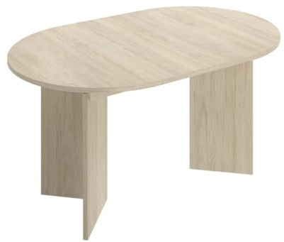DEKIT Grupo RIMOBEL - Mesa Comedor Ovalada Extensible- Natural/Blanco -76,3X140-180X90cm
