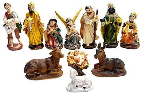 Nucelit 12 st julkrubba dekorationsset julkrubba helig figur hartsfigurer för hem sovrum staty prydnad födelsestyrka scen för barn