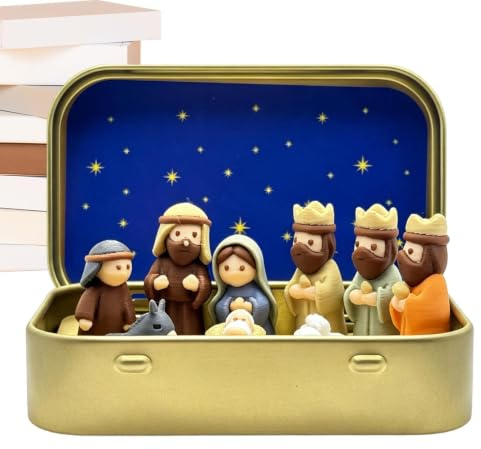 Miniatyr Julkrubba Scen Figuriner 3D-utskrivna religiösa miniatyrgestalter | Julens Krubbscen Figuriner för bokhyllan öppna spisen inomhusanvändning kontoret nattduksbordet