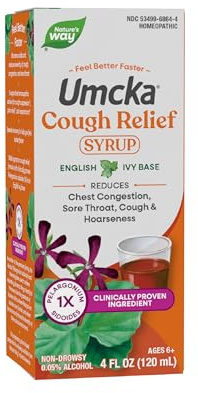 Nature's Way Umcka Cough Relief Syrup, Chest Congestion, Sore Throat, Cough, Hoarseness, Phenylephrine Free, Homeopathic, Non-Drowsy, 4 Fl Oz