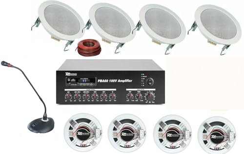 Prostore Italy Impianto Audio Filodiffusione+8 Altoparlanti+Bluetooth+100Mt Cavo +Microfono