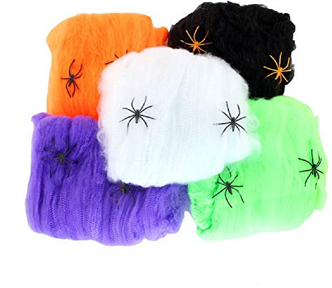 Cinlan 5pcs Halloween Haunted House Bar Decoration Supplies Cobweb Spider With Small Spider