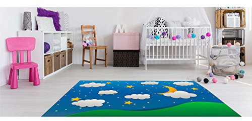 Kinderteppich Wolken, Mond und Sterne PVC verschiedene Maßnahmen | Teppichboden Erwachsene PVC | Boden vinilico für Erwachsene 95 x 95 cm
