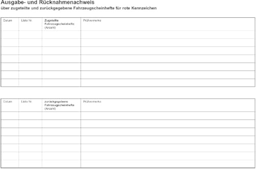 RNK Nachweisheft für rote Kennzeichen A5 quer 8 Blatt