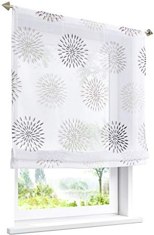 Raffrollo mit Kreis-Motiven Druck Design Rollos Voile Transparent Vorhang (BxH 80x140cm, Braun mit Tunnelzug)