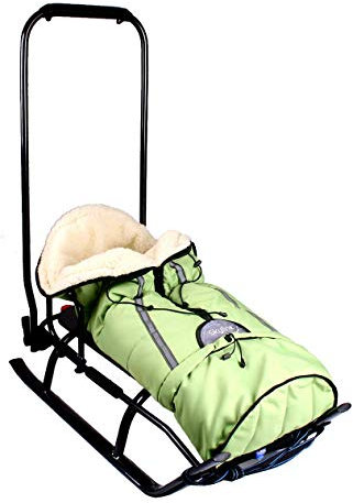 Slitta 3 in 1 per bambini con schienale, sacco per piedi, maniglia scorrevole e cinghia in alluminio (verde e grafite)