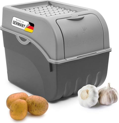 Novaliv Kartoffel Aufbewahrungsbox | groß 9L | GRAU | Zwiebelbox | Gemüsebox stapelbar Kartoffelbox Zwiebel Aufbewahrung Kartoffelkorb Obstbehälter Kartoffelkiste Frischhaltedose…