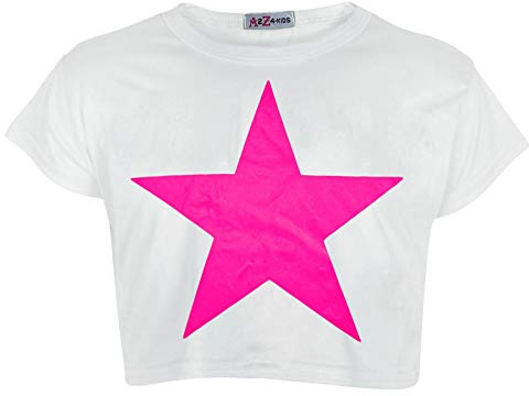 A2Z 4 Kids Haut Court Á Manches Courtes pour Filles Crop Top Débardeur - Crop Top Star White 7-8
