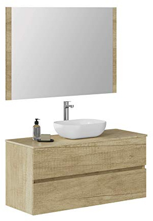 Baikal Bagno Onyx, 2 cassetti, sospeso a parete, con lavabo in ceramica, mobile montato, melamina 16, mobile F46 + top + lavabo + specchio 120 cm Nature