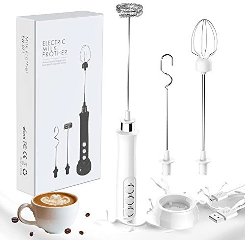 GeeRic Elektrischer Milchaufschäumer,2 in 1 Handheld Quirl 3-Gang USB Aufladbar Handheld Milchaufschäumer Mixer Aufschäumer für Kaffee/Latte/Cappuccino/Sahne/Macchiato/Eier Schlagen