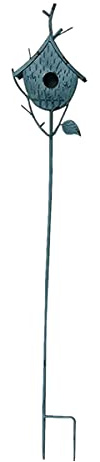 TentHome Garden Stake Bird House on Rod Bird House Bird Garden Rod Metal Bird Feeder with Stand Bird House Garden Decoration Country House for Birds Height 100 cm (Blue)