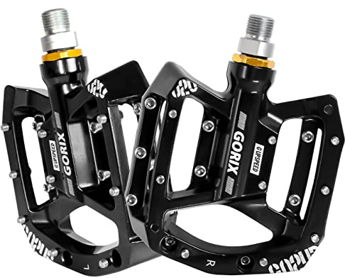 GORIX Bike Flat Pedals Oil Slick Wide Lightweight mit rutschfestem Spike Pin CNC Road Mountain MTB Fahrrad (GX-FY960)