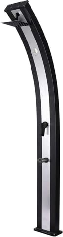 Sined Doccia Solare Nera in Alluminio con Fascia Centrale Inox Serbatoio 40 Litri Altezza 224 cm Miscelatore e Soffione Quadrato Modello Ella