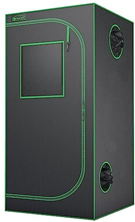 Green Hut Gewächszelt, hochreflektierender Mylar, dunkler Raum mit Beobachtungsfenster, herausnehmbarer Bodenwanne und Werkzeugtasche für den Anbau in Innenräumen, 81,3 x 81,3 x 160 cm, 91 x 91 cm