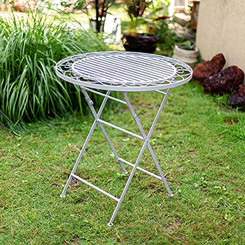 Klappbarer Terrassen-Beistelltisch, runder Couchtisch aus Metall, Bauernhausdekorations-Beistelltisch, wetterbeständige Picknicktische im Freien, Yard-Retro-Bistrotische,antike Garten-Esstische